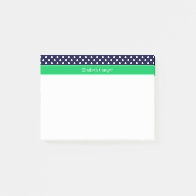 Navy Blau Weiße Punkte Smaragdgrün Namensmonogramm Post-it Klebezettel (Vorderseite)