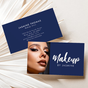 Navy Blau Weiße Schrift Foto Make-up Visitenkarte