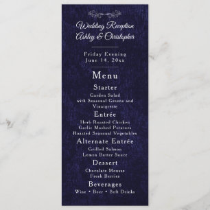 Navy Blau Weiße Schrift Hochzeitsempfang Menükarte