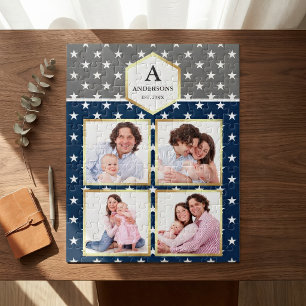 Navy Blau Weiße Sterne Muster Familienfoto-Collage