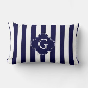 Navy Blau Weiße Streifen, Navy Label Monogramm Lendenkissen
