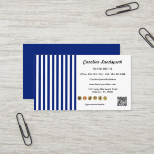 Navy Blau Weiße Streifen QR Code, Social Media Ico Visitenkarte