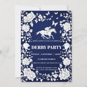 Navy Blau & Weiße Toile Floral Kentucky Derby Einl Einladung