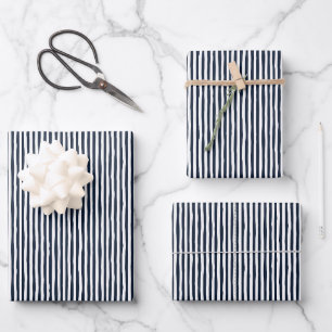 Navy Blau & Weiße Unregelmäßige Streifen Geschenkpapier Set