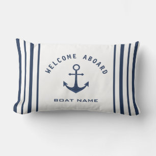 Navy Blau Weiße Willkommen an Bord Bootsname Anker Lendenkissen