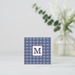 Navy-Blau-Weißes Achteck-Geometrisches Monogramm i Mitteilungskarte