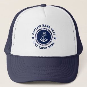 Navy Blau Weißes Meer Anchor Kapitänsname Truckerkappe