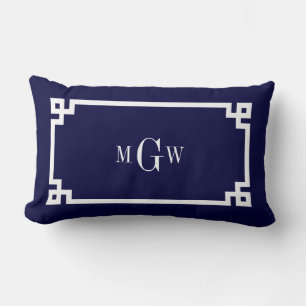 Navy Blau Wht Griechischer Schlüssel #2 gerahmt 3  Lendenkissen