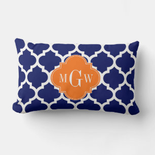 Navy Blau Wt Chevron Kürbis Vierblatt 3 Monogramm Lendenkissen