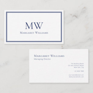 Navy Blau Zweibuchstaben-Monogramm Professional Visitenkarte