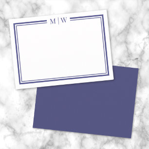 Navy Blau Zweifarbige Border Minimalistische Monog Mitteilungskarte