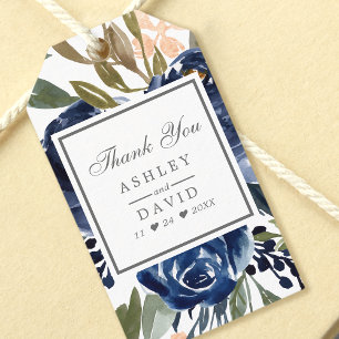 Navy Blaue Blumige Wasserfarben-Hochzeit Geschenkanhänger