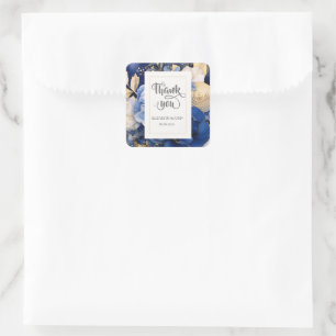 Navy Blaue Creme Blumen  Quadratischer Aufkleber