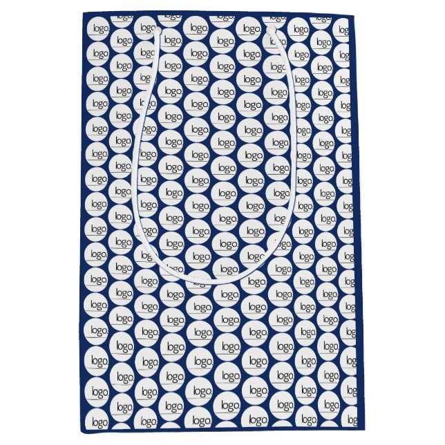 NAVY BLAUE EIGENES LOGO WIEDERHOLUNG PATTERGESCHÄF MITTLERE GESCHENKTÜTE (Vorderseite)