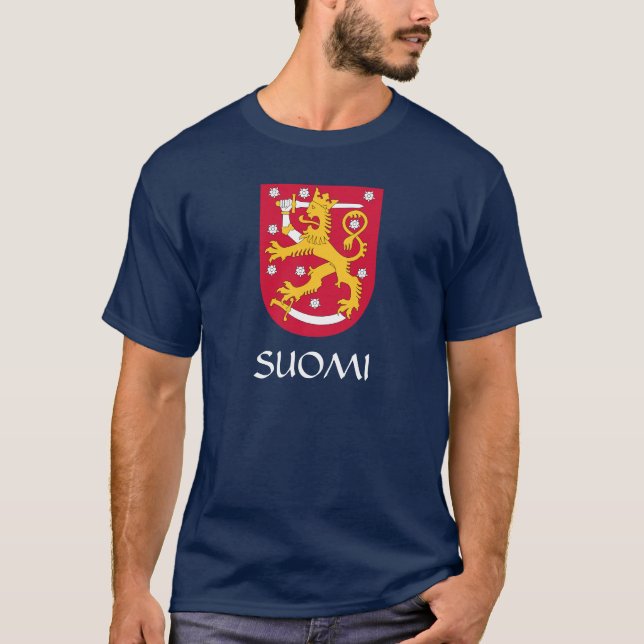 NAVY BLAUE Finnland Wappen Suomi T - Shirt (Vorderseite)