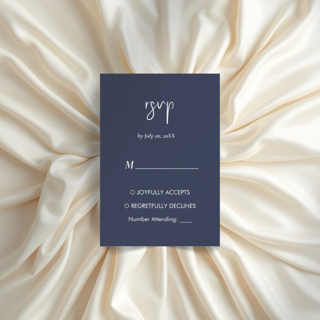 Navy blaue minimalistische moderne elegante Rsvp-K RSVP Karte (Von Creator hochgeladen)