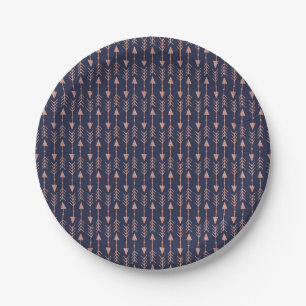 Navy Blaue Rose Gold Folie Hipster Tribal Pfeile Pappteller