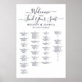 NAVY BLAUE SITZKARTE, ALPHABETISCH POSTER