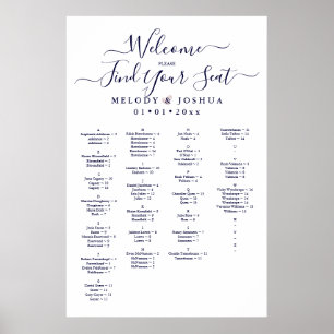 NAVY BLAUE SITZKARTE, ALPHABETISCH POSTER