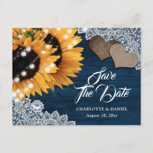 Navy Blaue Sonnenblumen-Hochzeit - Save The Date Ankündigungspostkarte