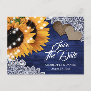 Navy Blaue Sonnenblumen-Hochzeit - Save The Date Ankündigungspostkarte