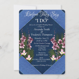 Navy - Blaue Texturierte und rosa Blumen Hochzeits Einladung