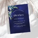 Navy blauen Grün eleganten Geburtstag Einladung<br><div class="desc">Ein marineblauer blauer Hintergrund mit Grünpflanzen. Die blaue Farbe ist ungleichmäßig. Personalisieren Sie Ihren Namen und Ihre Party-Daten und fügen Sie diese hinzu.</div>