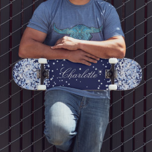 Navy blauer Comfetti Name elegantes Mädchen Skateboard