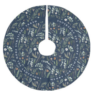 Navy blauer Weihnachten Modernes minimales botanis Polyester Weihnachtsbaumdecke