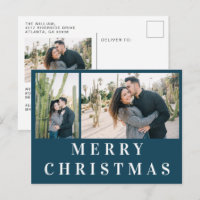 Navy Blauer weißer Text Frohe Weihnachtsfoto Colla