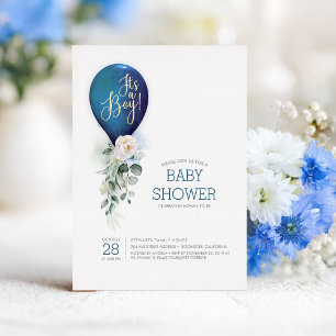 Navy Blaues Ballon It's a Boy Baby Shower Folieneinladung