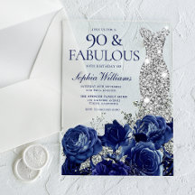 Navy Blaues Blumen- und Diamantenkleid 90. Geburts