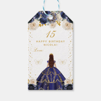 Navy Blaues Blumenprinzessin Happy Birthday Geschenkanhänger