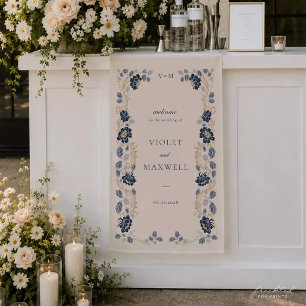 Navy Blaues Blumenstoff Hochzeitswillkommensbanner Banner