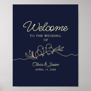 Navy Blaues einfaches Hochzeits-Willkommensposter Poster