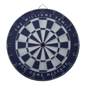 Navy Blaues Faux-Silber Individueller Familienname Dartscheibe