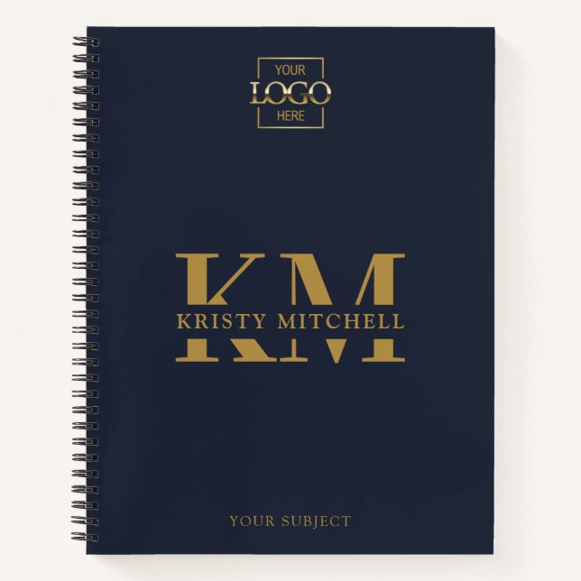 Navy Blaues Firmenlogo Geschäft monogrammiert Notizbuch (Vorderseite)