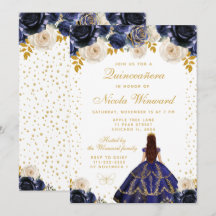 Navy Blaues Florales Prinzessin Quinceañera