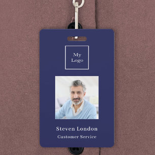 Navy-blaues Foto Namens QR-Code Geschäftslogo Ausweis