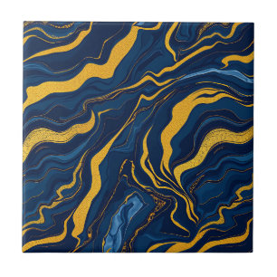 Navy Blaues Goldmarmor Abstract Luxus Topografisch Fliese