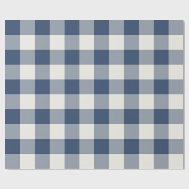 Navy Blaues großes Gingham-Karo Geschenkpapier (Flach)