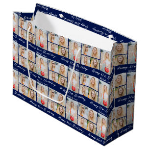 Navy Blaues Happy Birthday Foto Collage Custom Große Geschenktüte