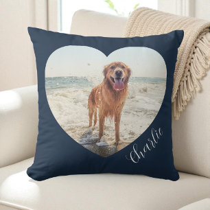Navy Blaues Haustier-Herz-Foto-Script Personalisie Kissen