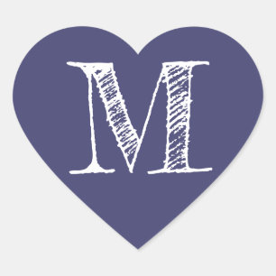 Navy Blaues Herz Minimalistisches Monogramm Initia Herz-Aufkleber
