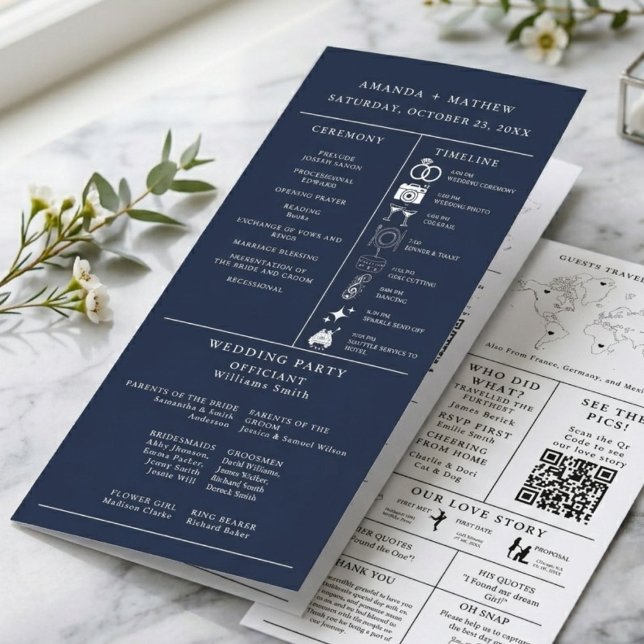 Navy Blaues Hochzeitsinfografik-Programm (Von Creator hochgeladen)