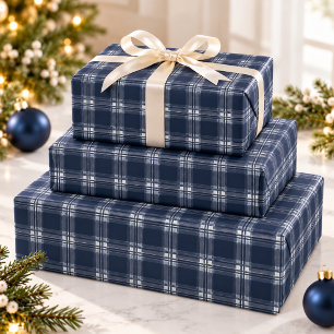 Navy Blaues Karo-Tartan-Weihnachten Geschenkpapier