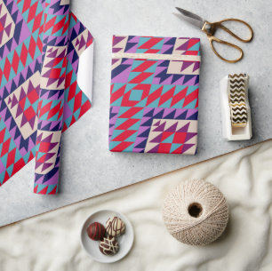 Navy Blaues Korallen-Südwest-Stammes-Geometrisches Geschenkpapier