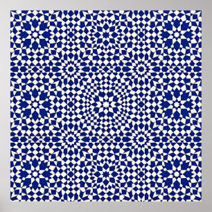 Navy Blaues Mosaik-Geometrisches Muster Poster