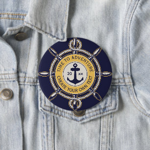 Navy Blaues nautisches Anker- und Schiffssteuerrad Button