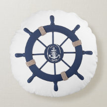 Navy Blaues Schiffsruder Rundkissen